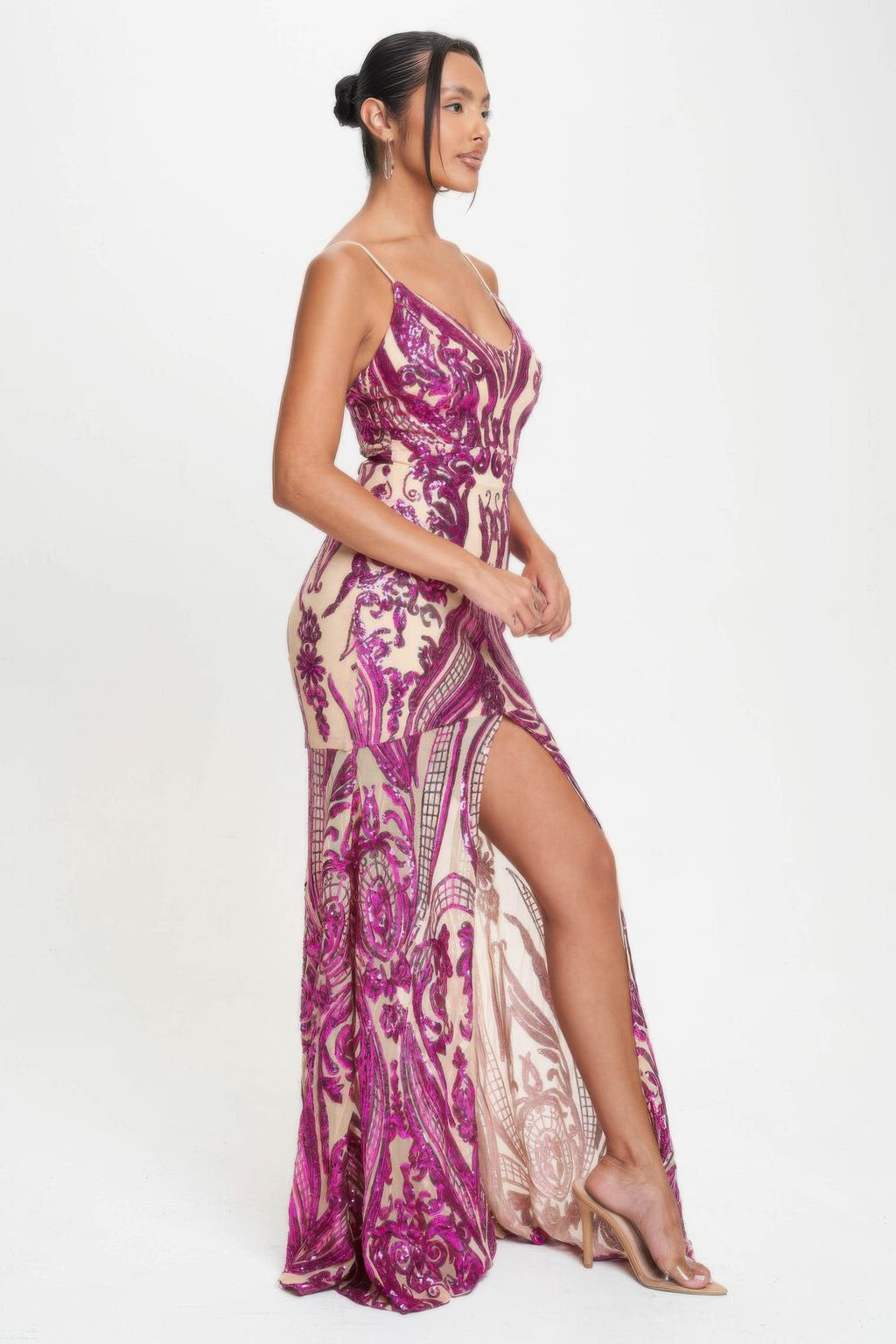 Spaghetti Strap Art Deco Sequins Maxi Dress-Product Type | Naughty Smile Fashion