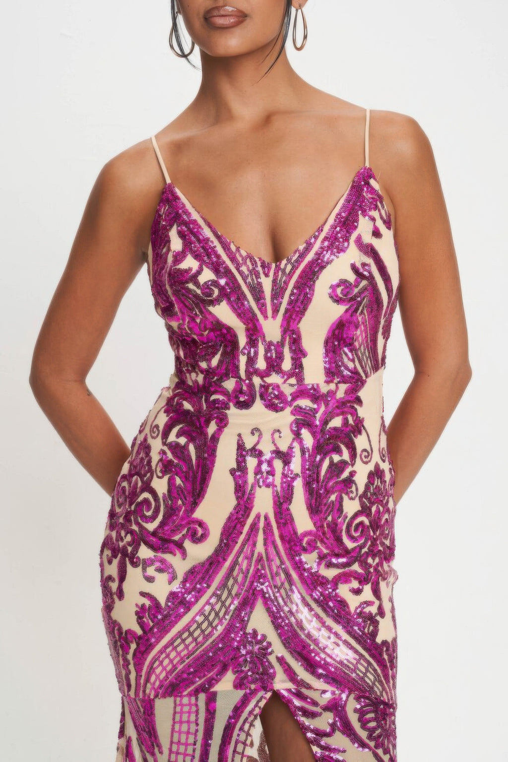 Spaghetti Strap Art Deco Sequins Maxi Dress-Product Type | Naughty Smile Fashion