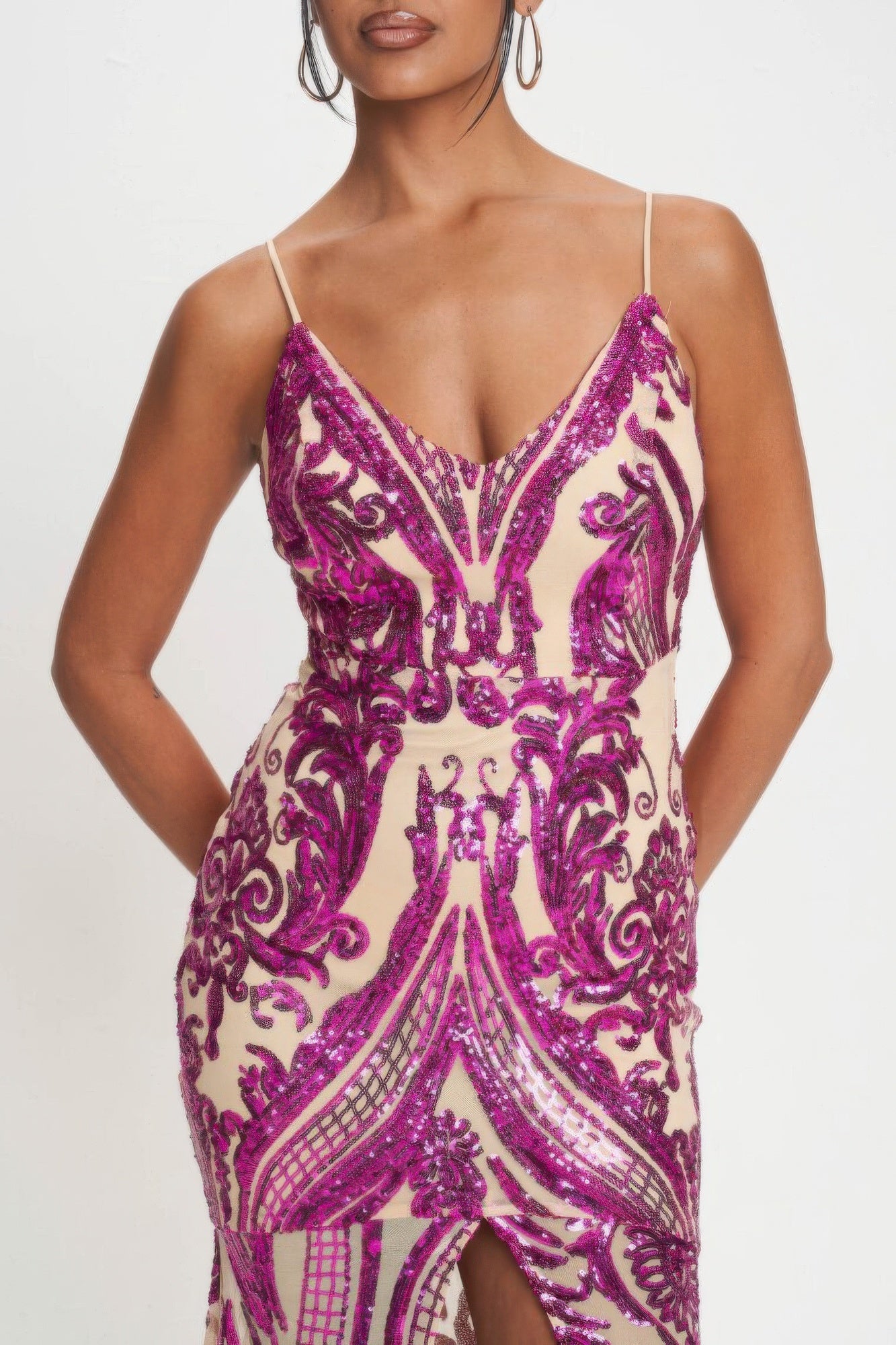 Spaghetti Strap Art Deco Sequins Maxi Dress-Product Type | Naughty Smile Fashion