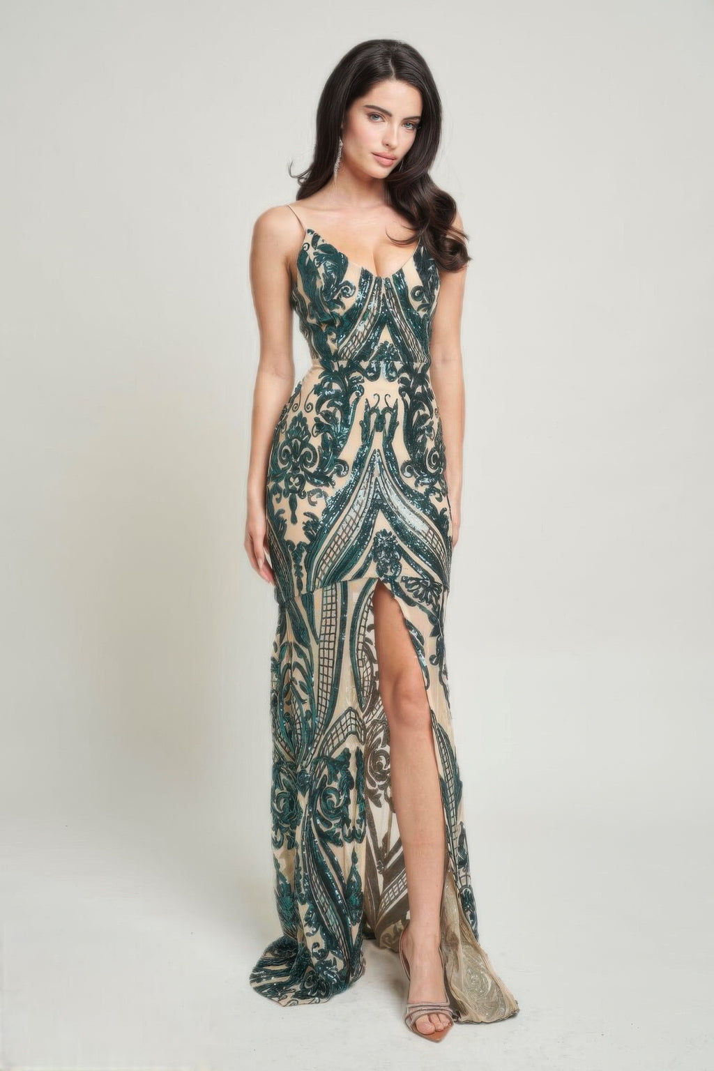 Spaghetti Strap Art Deco Sequins Maxi Dress-Product Type | Naughty Smile Fashion