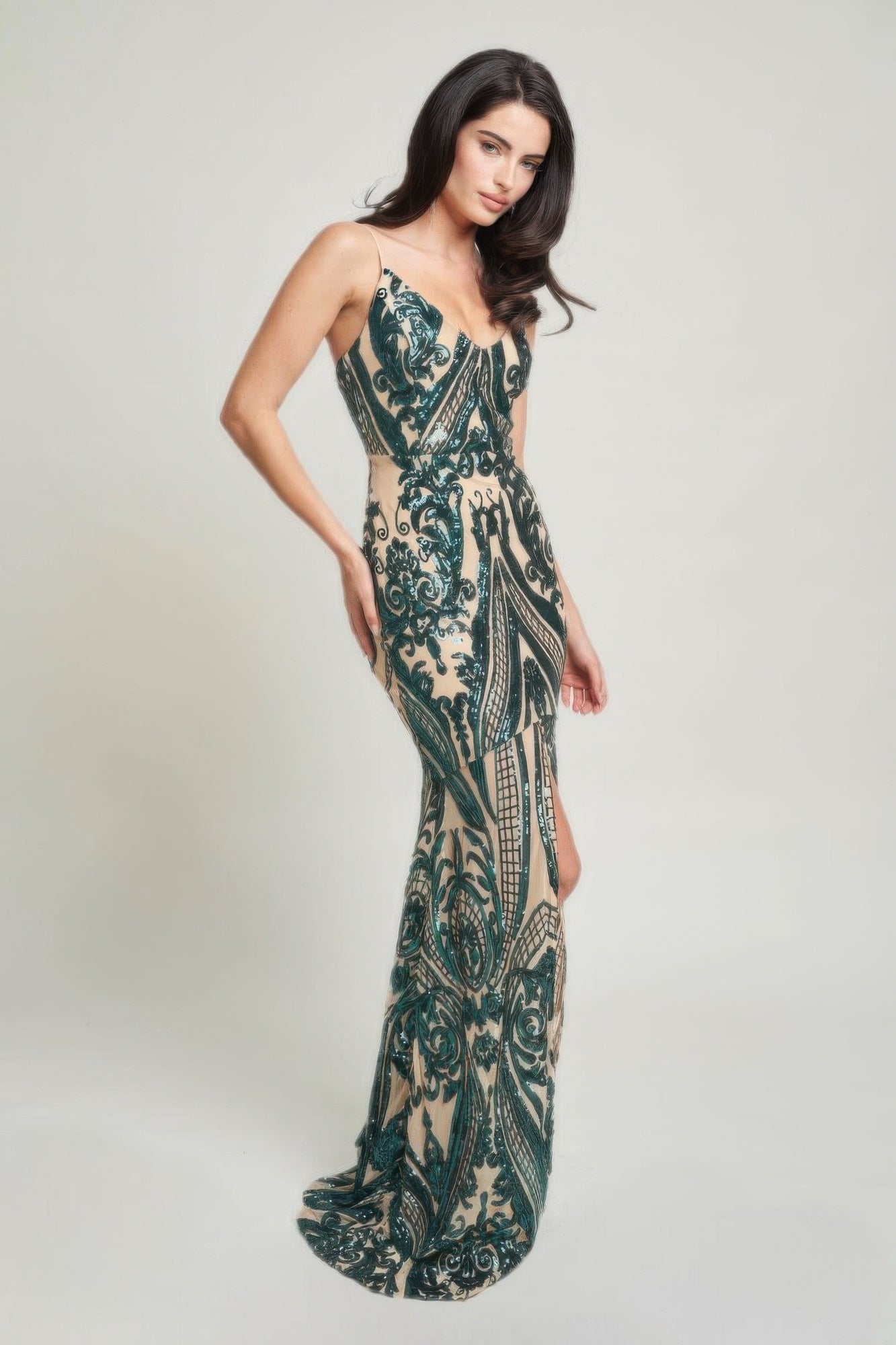 Spaghetti Strap Art Deco Sequins Maxi Dress-Product Type | Naughty Smile Fashion