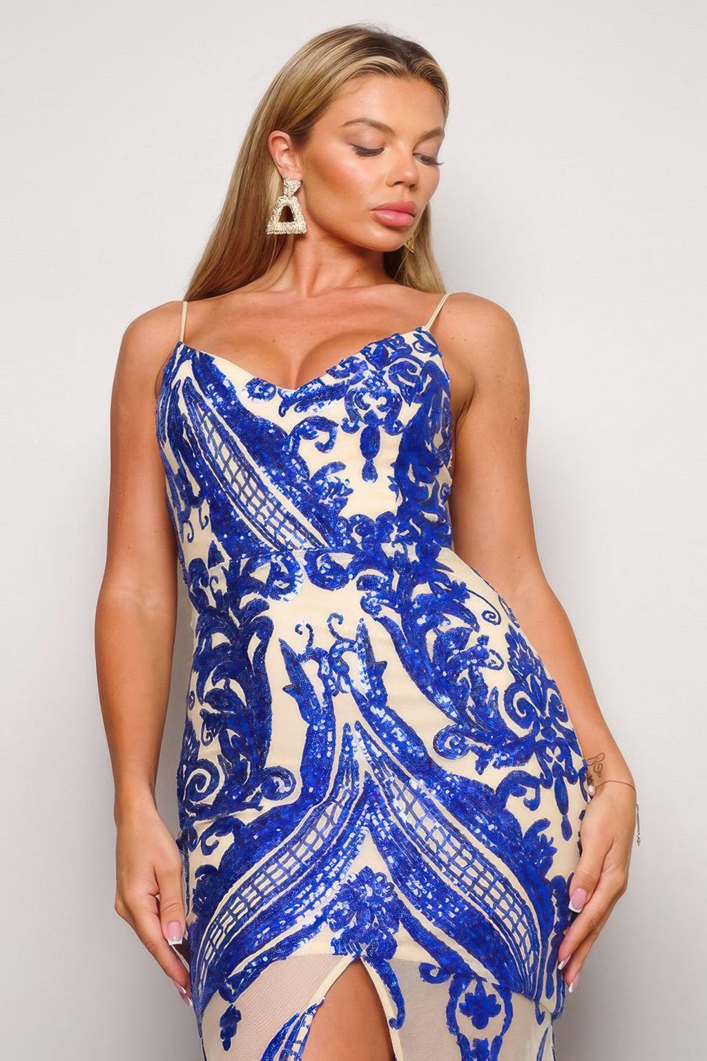 Spaghetti Strap Art Deco Sequins Maxi Dress-Product Type | Naughty Smile Fashion