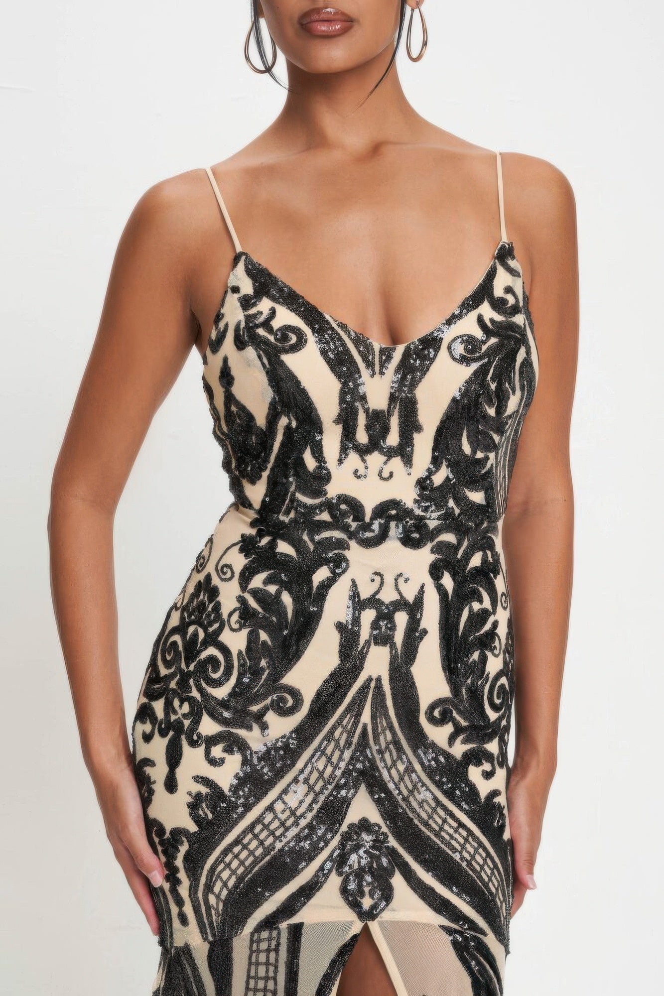 Spaghetti Strap Art Deco Sequins Maxi Dress-Product Type | Naughty Smile Fashion