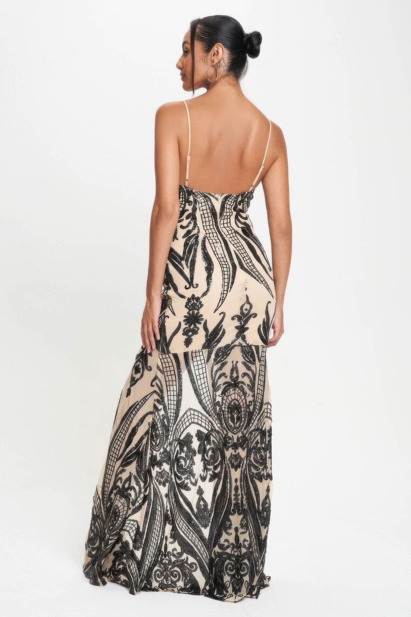 Spaghetti Strap Art Deco Sequins Maxi Dress-Product Type | Naughty Smile Fashion