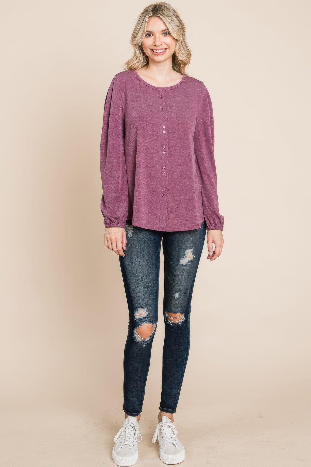 Solid Tr Spandex Long Sleeve Top-Product Type | Naughty Smile Fashion