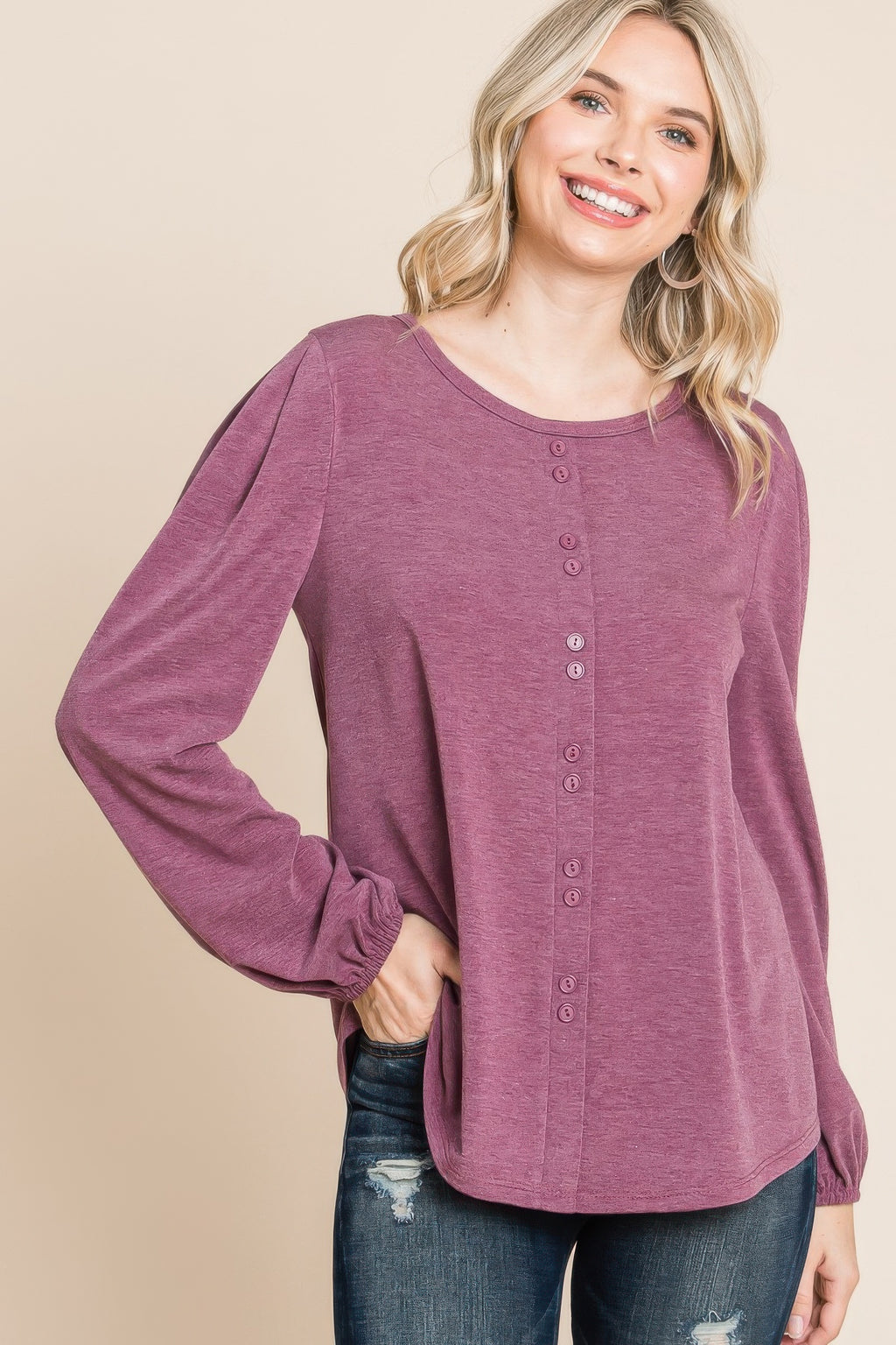 Solid Tr Spandex Long Sleeve Top-Product Type | Naughty Smile Fashion