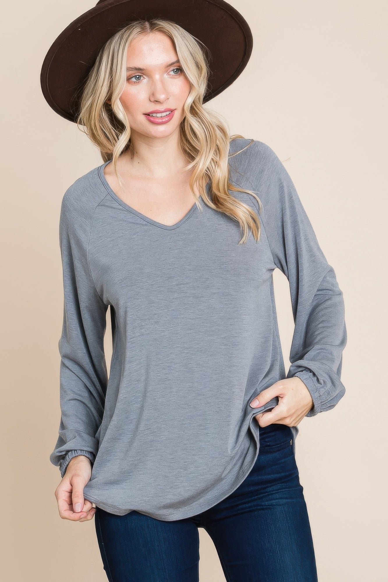 Casual V Neck Basic Long Sleeve Top-Product Type | Naughty Smile Fashion
