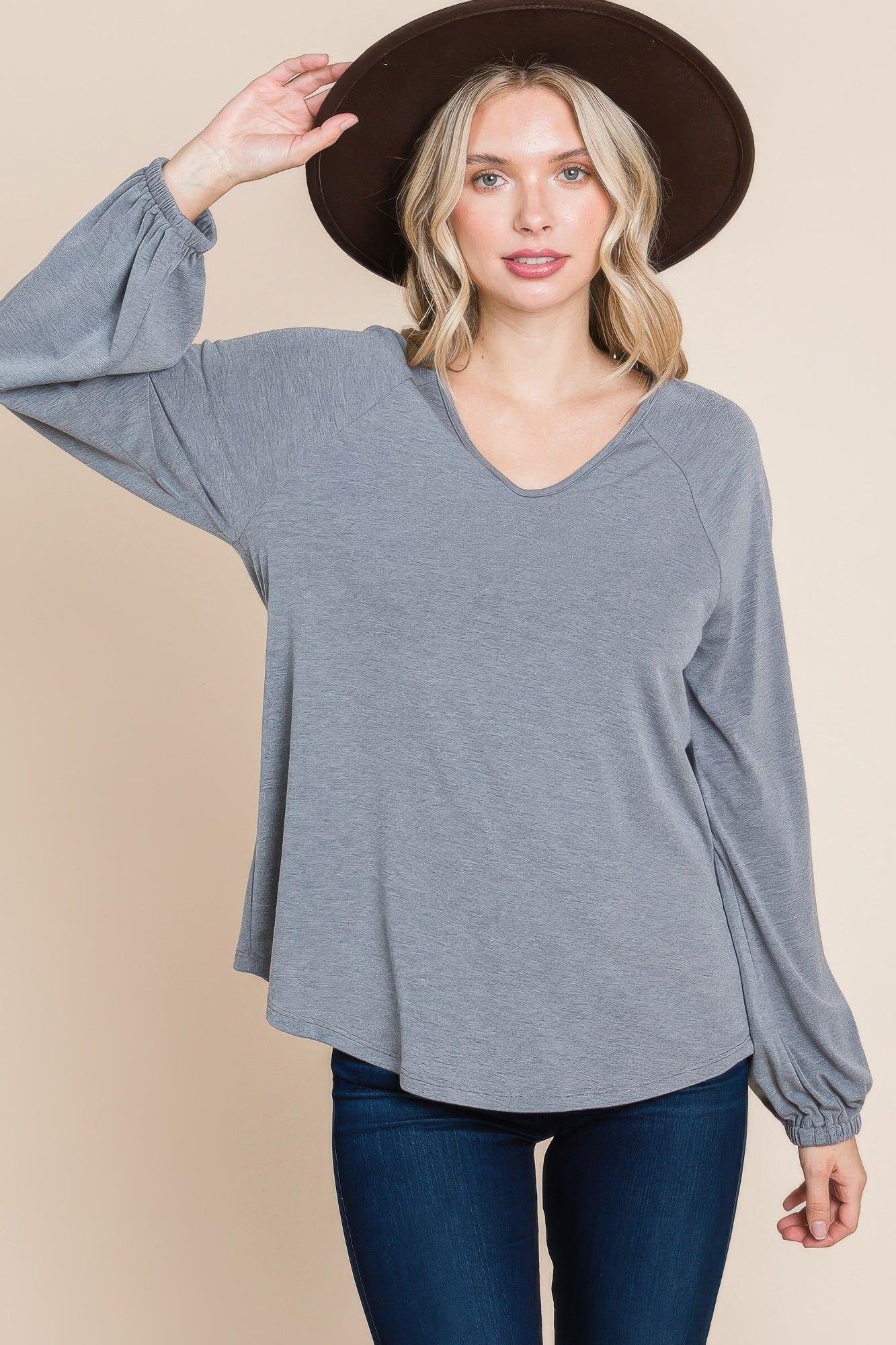Casual V Neck Basic Long Sleeve Top-Product Type | Naughty Smile Fashion