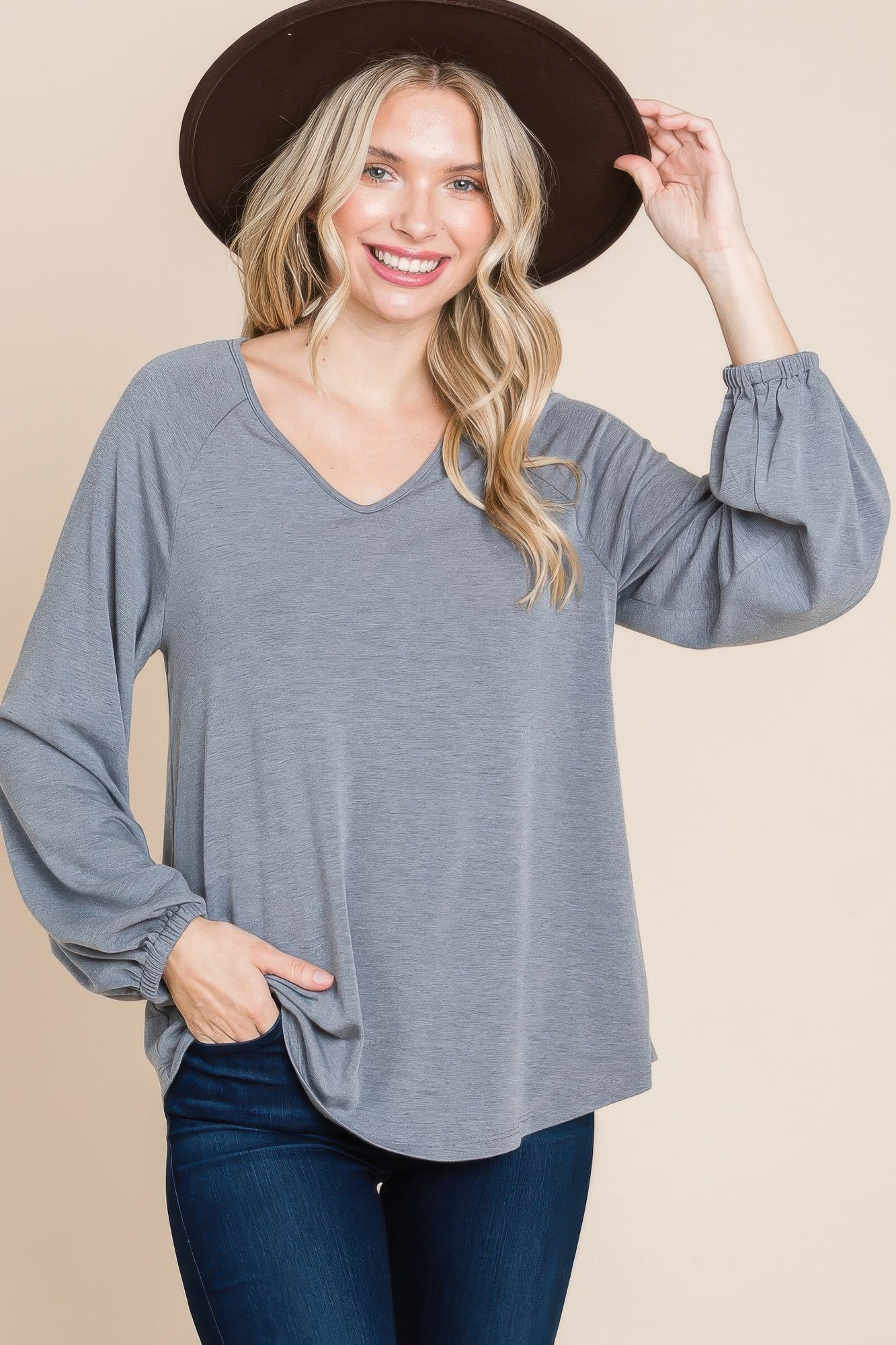 Casual V Neck Basic Long Sleeve Top-Product Type | Naughty Smile Fashion