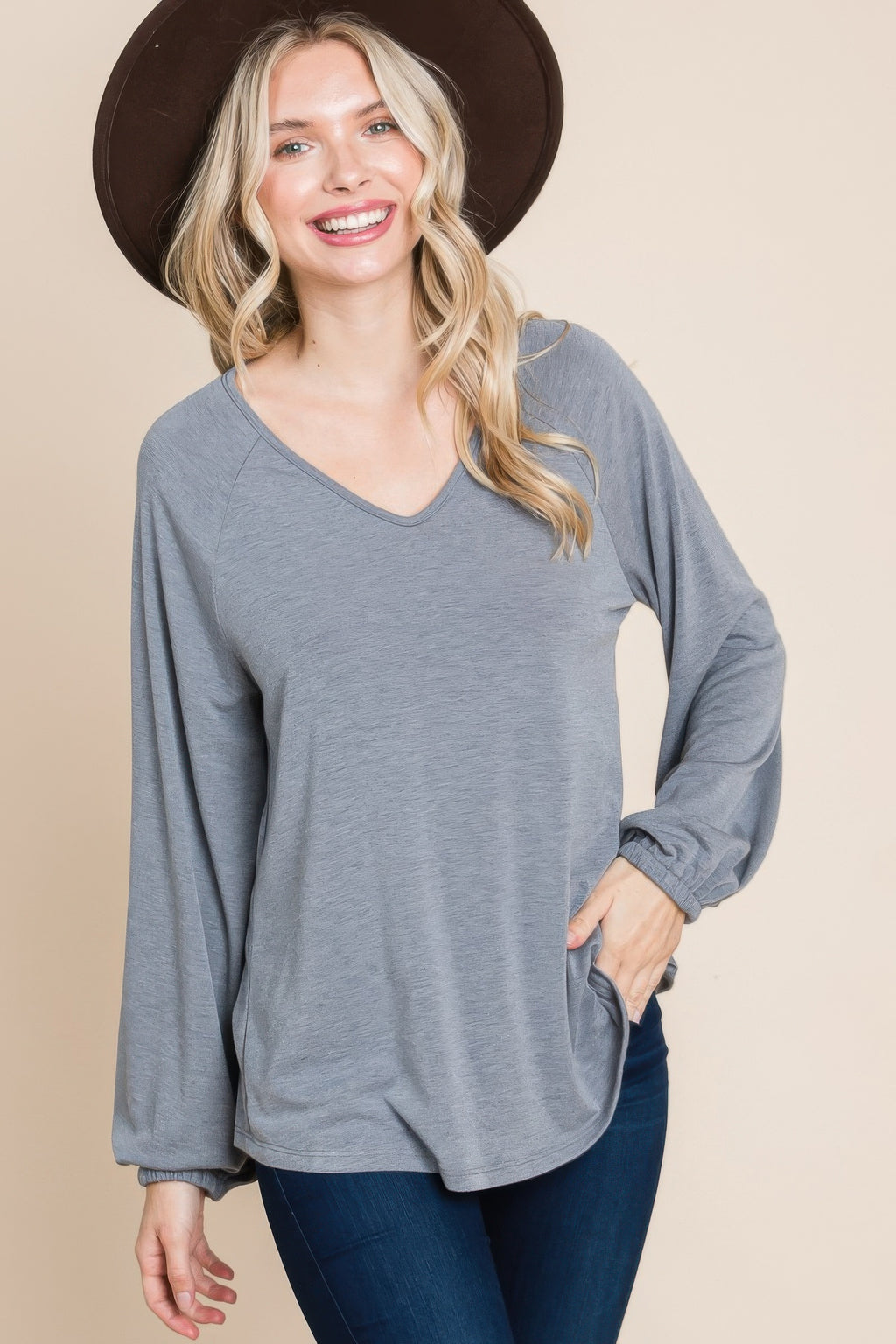 Casual V Neck Basic Long Sleeve Top-Product Type | Naughty Smile Fashion