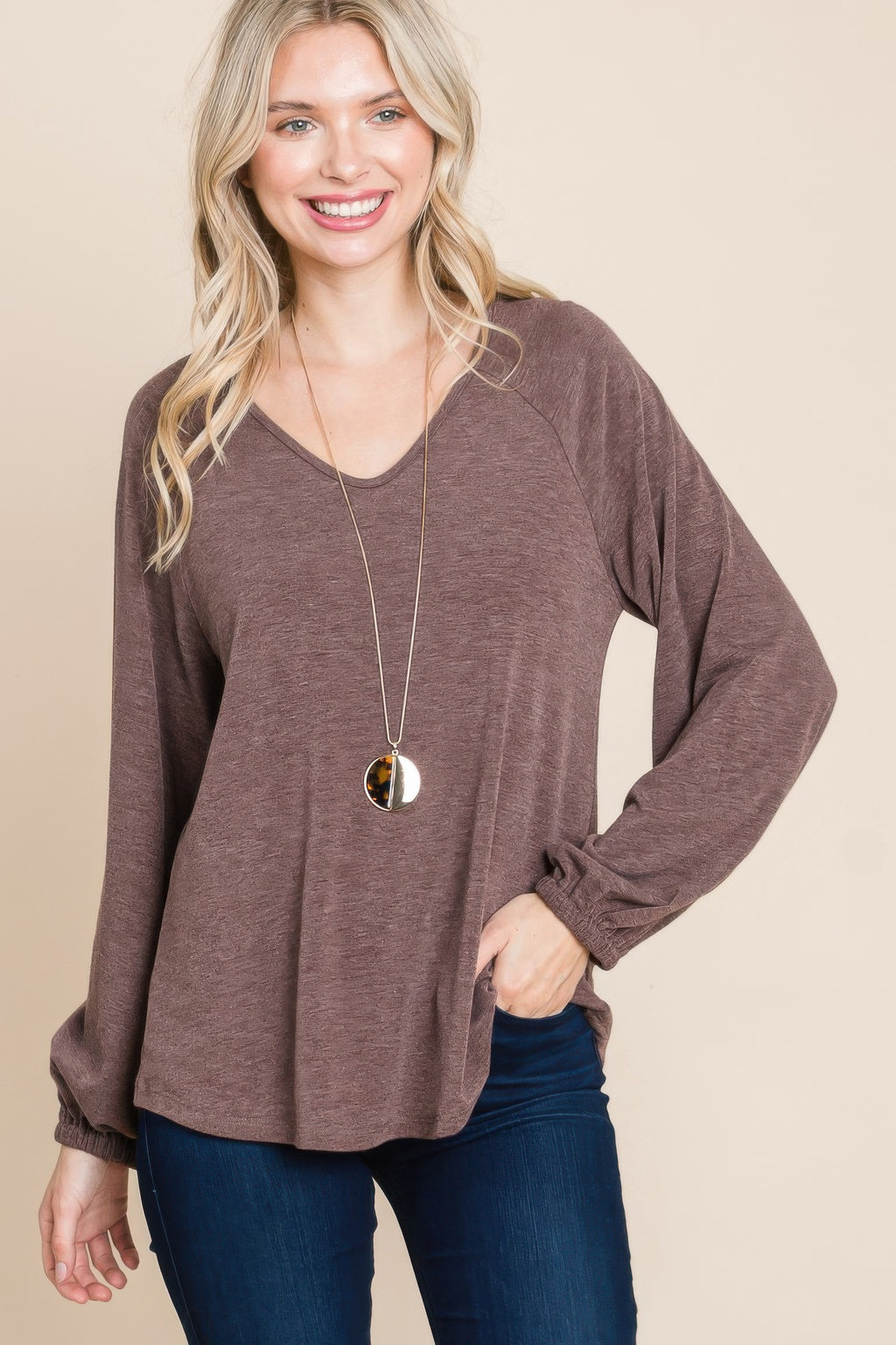 Casual V Neck Basic Long Sleeve Top-Product Type | Naughty Smile Fashion