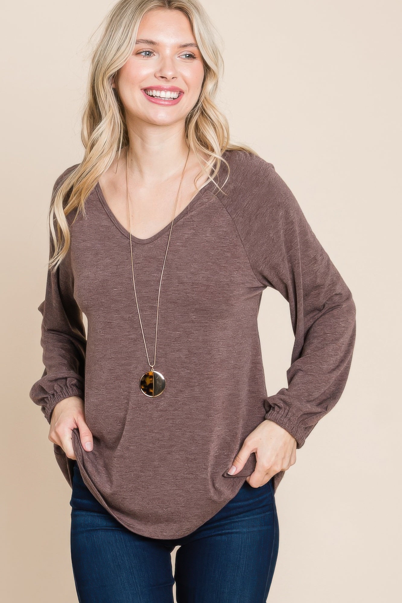 Casual V Neck Basic Long Sleeve Top-Product Type | Naughty Smile Fashion