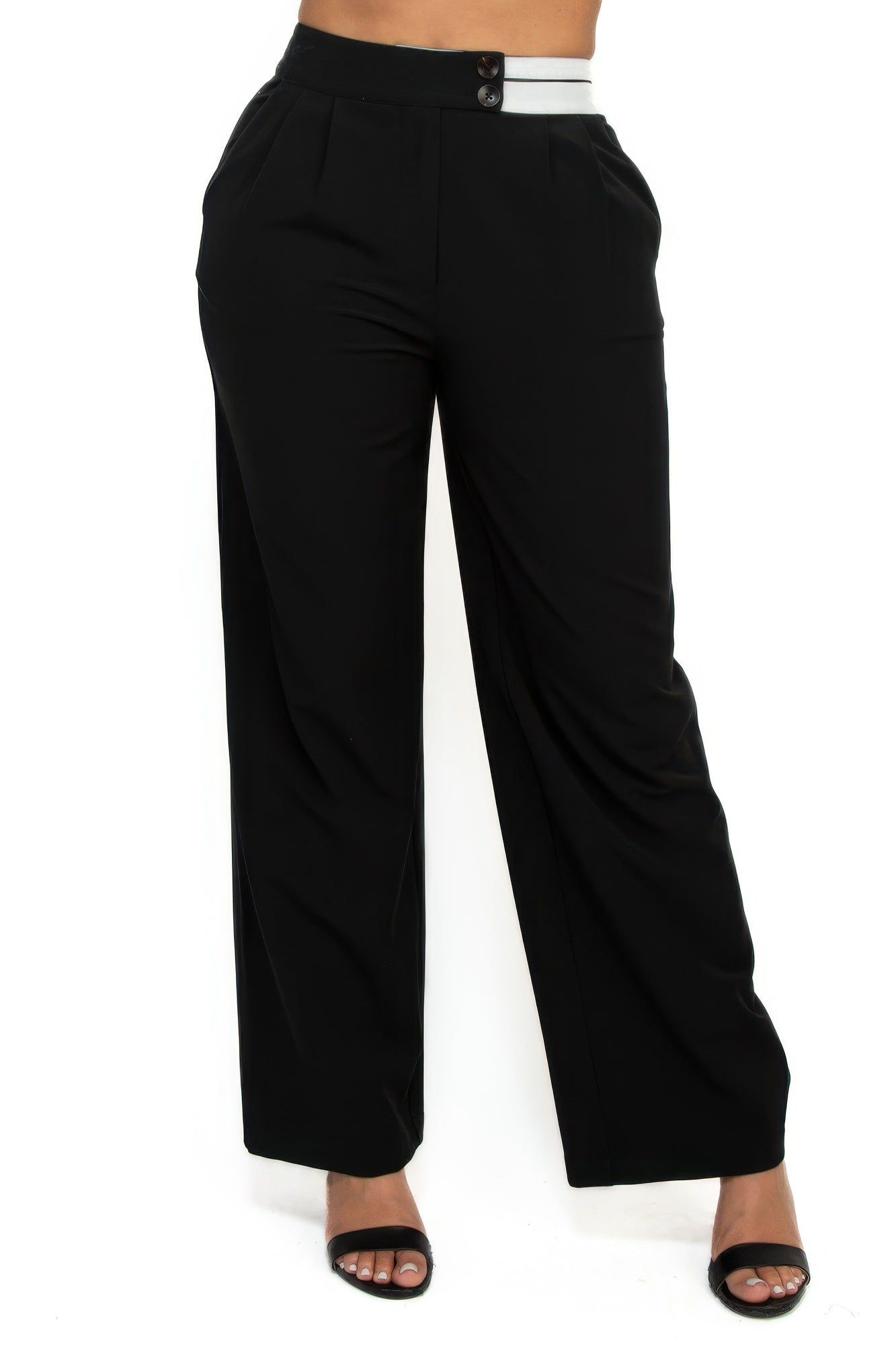 High-rise wide elastic contrast waist pants-Product Type | Naughty Smile Fashion
