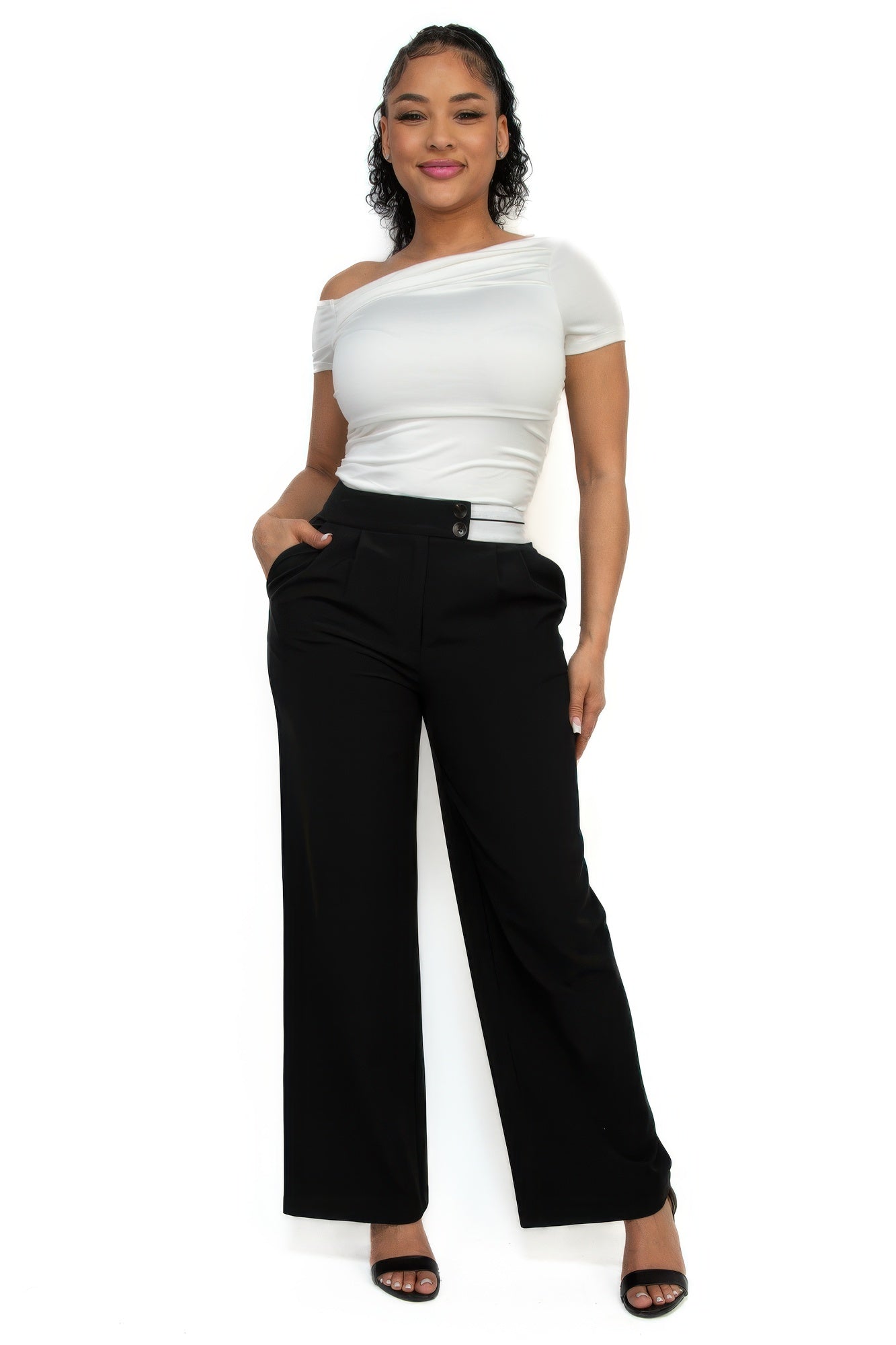 High-rise wide elastic contrast waist pants-Product Type | Naughty Smile Fashion