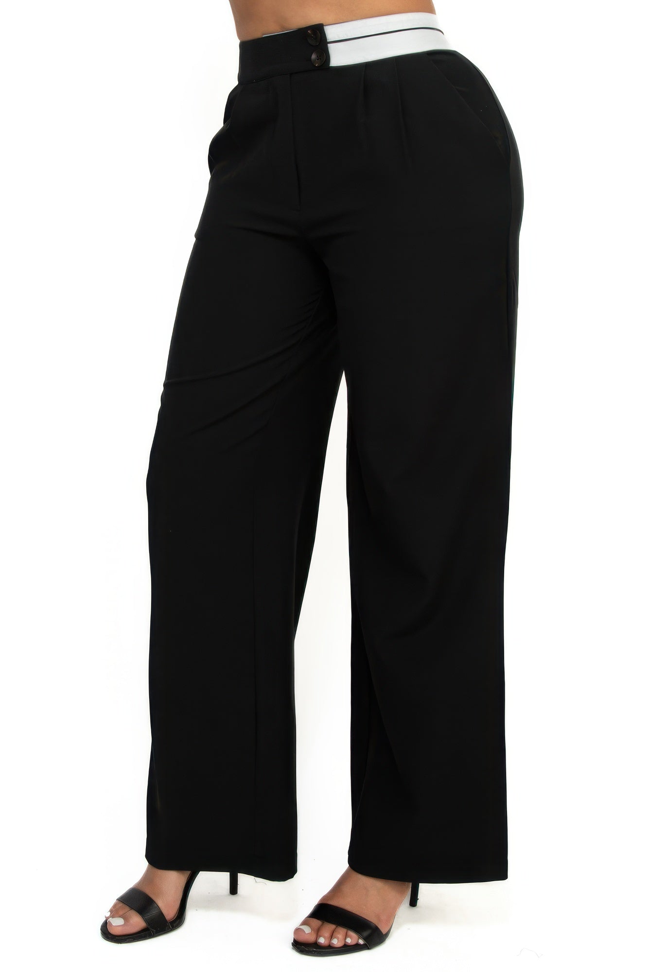 High-rise wide elastic contrast waist pants-Product Type | Naughty Smile Fashion