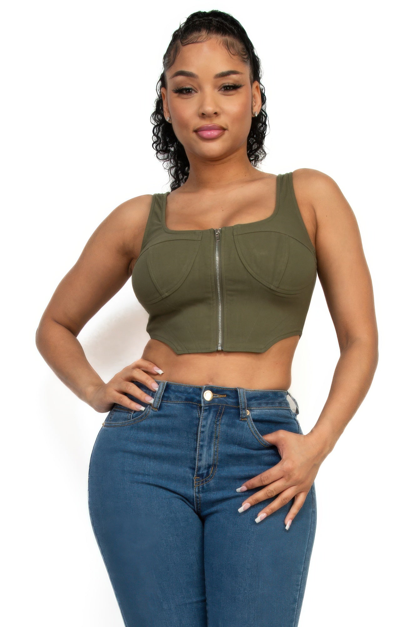Zip-up square neck crop top-Product Type | Naughty Smile Fashion