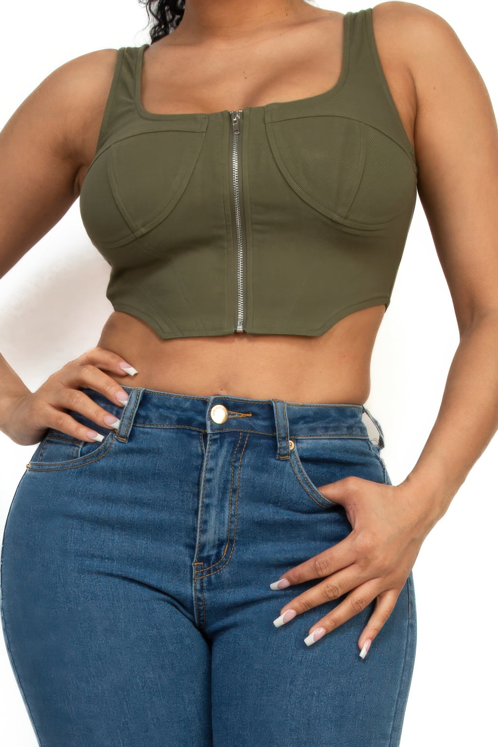 Zip-up square neck crop top-Product Type | Naughty Smile Fashion