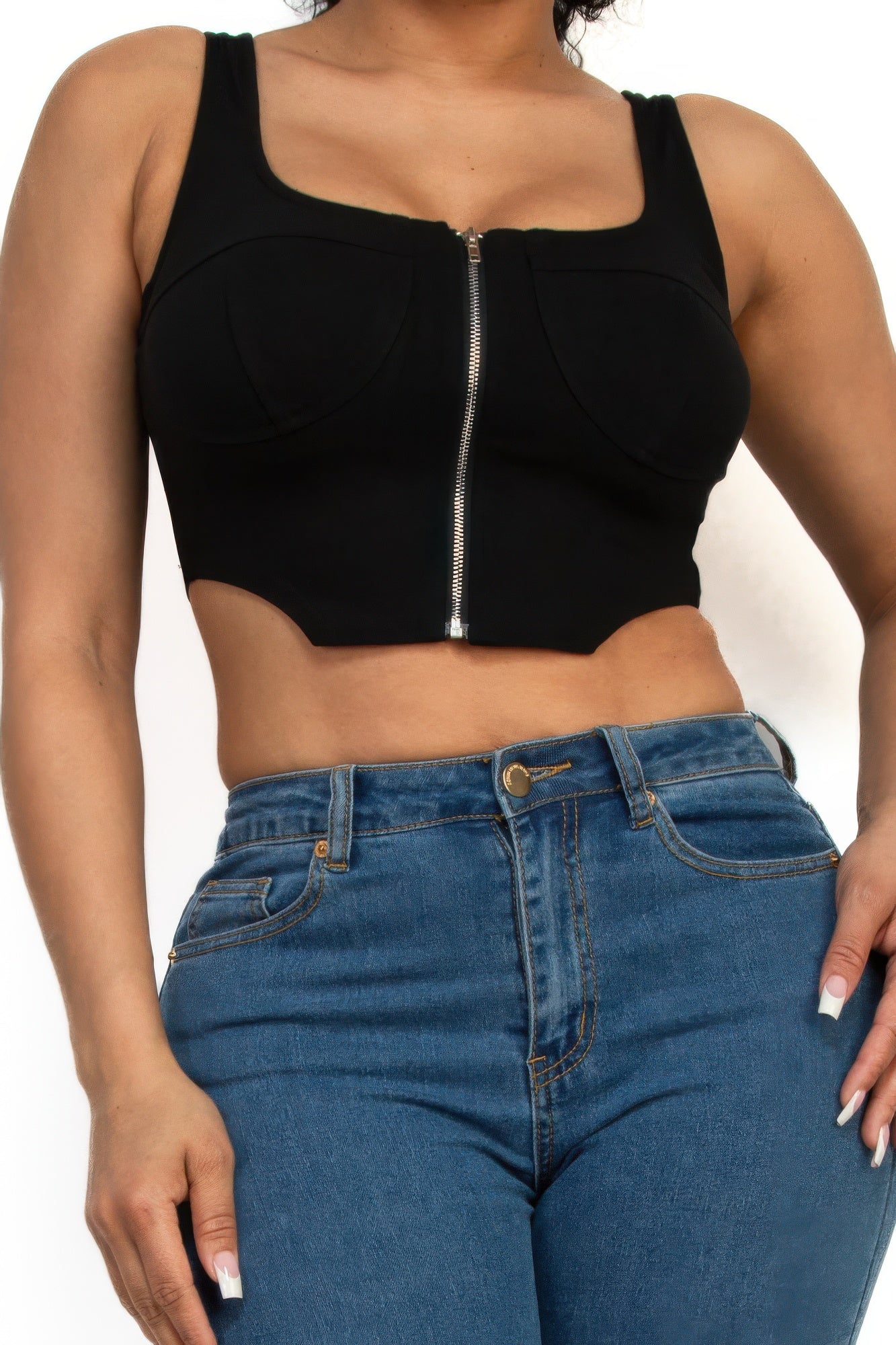 Zip-up square neck crop top-Product Type | Naughty Smile Fashion