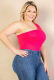 Plus size one shoulder solid casual bodysuit