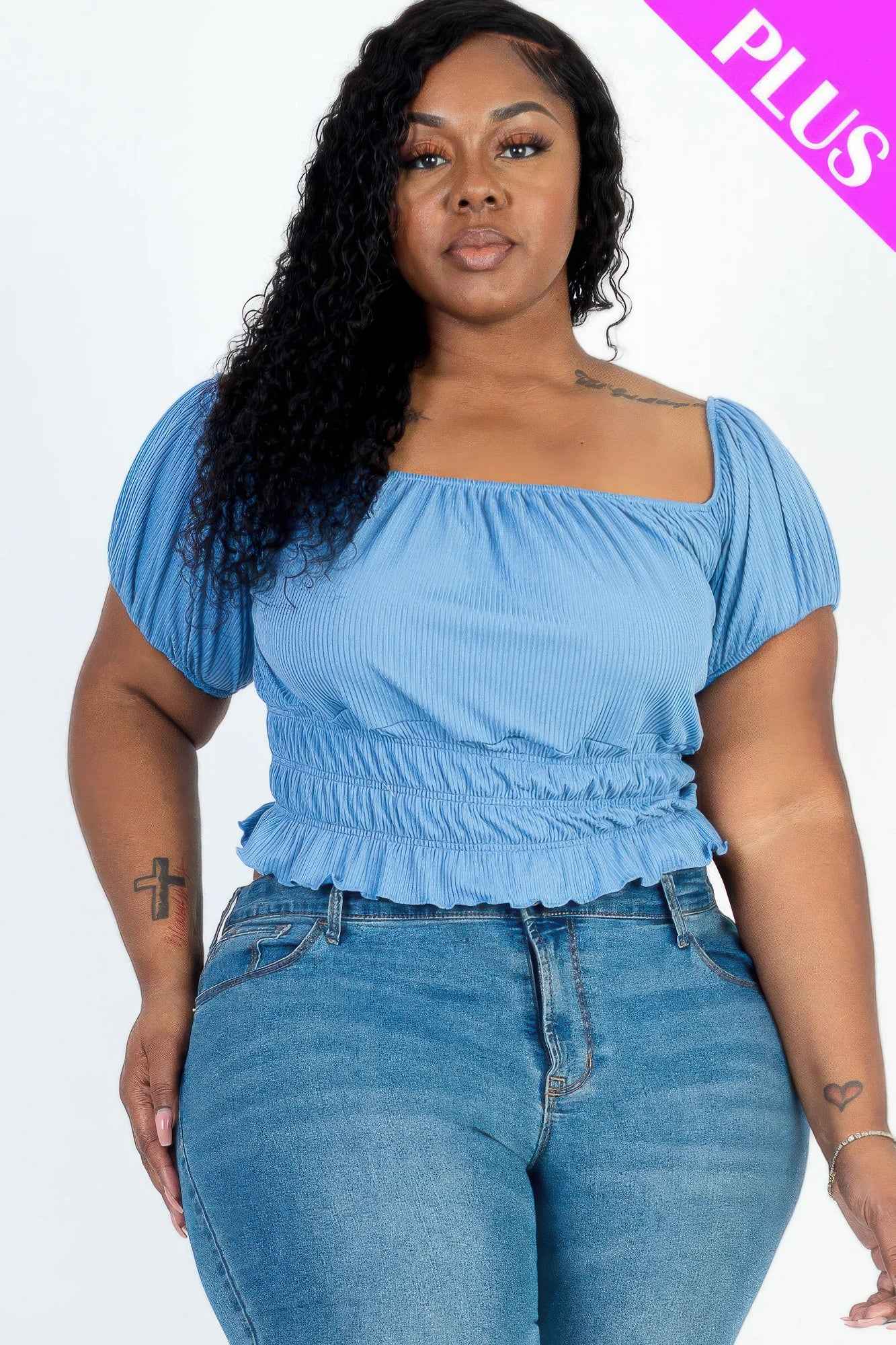 New Arrival – Plus size casual ruched puff sleeve ribbed knit solid top – New Arrival Now Live