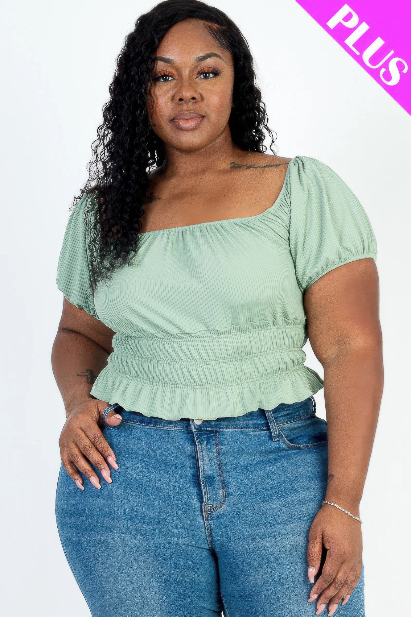 New Arrival – Plus size casual ruched puff sleeve ribbed knit solid top – New Arrival Now Live