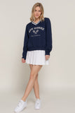 Long slv v-neck embroidered sweatshirt