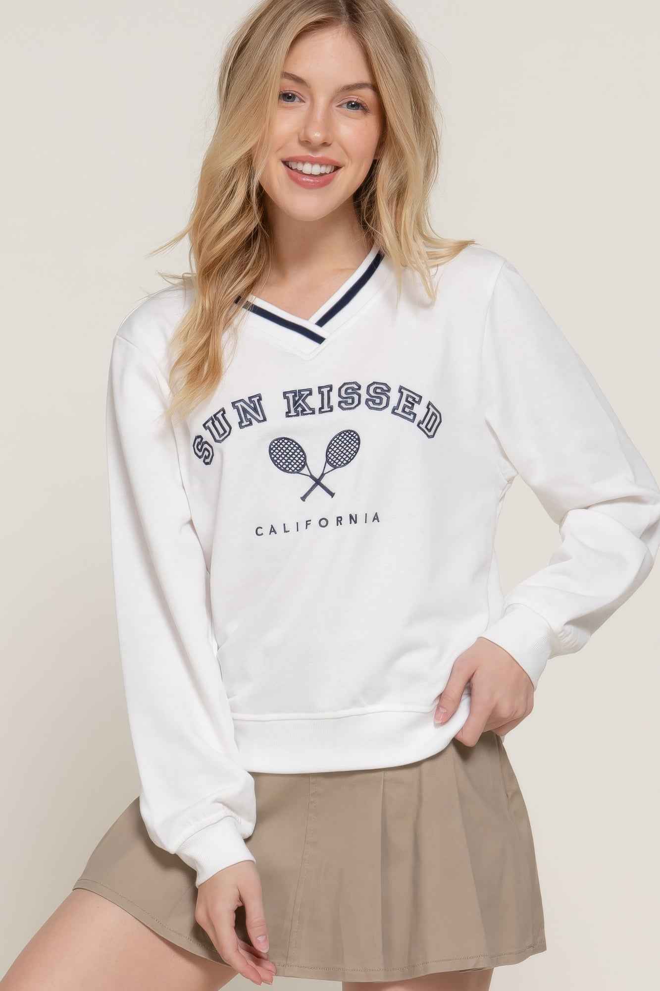 New Arrival – Long slv v-neck embroidered sweatshirt – New Arrival Now Live