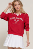 Long slv v-neck embroidered sweatshirt