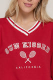 Long slv v-neck embroidered sweatshirt