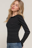 Long slv crew neck stripe sweater