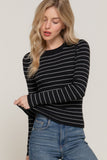 Long slv crew neck stripe sweater