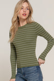 Long slv crew neck stripe sweater