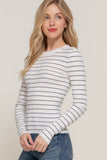 Long slv crew neck stripe sweater