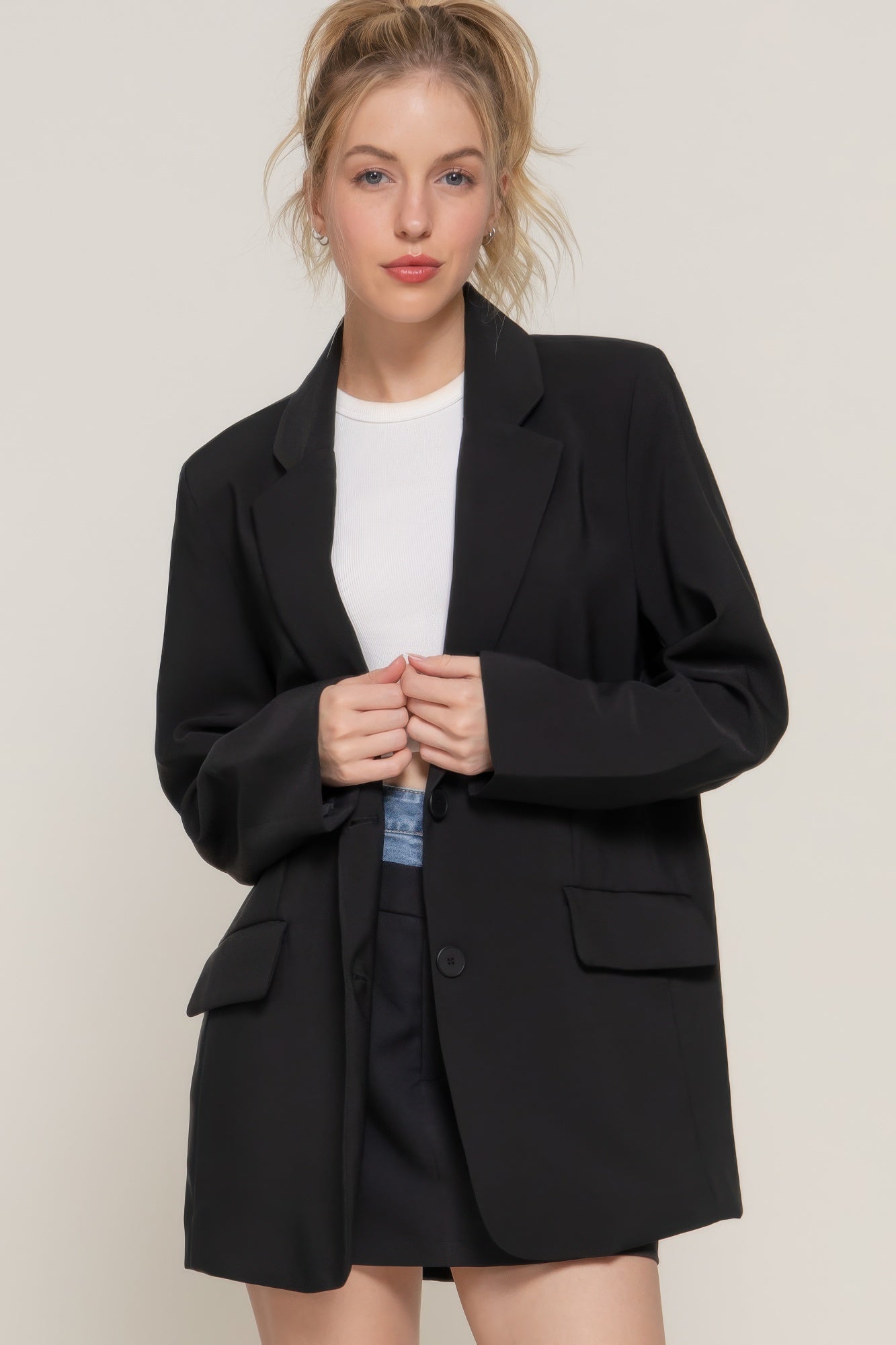 Long slv front button closure blazer-Product Type | Naughty Smile Fashion