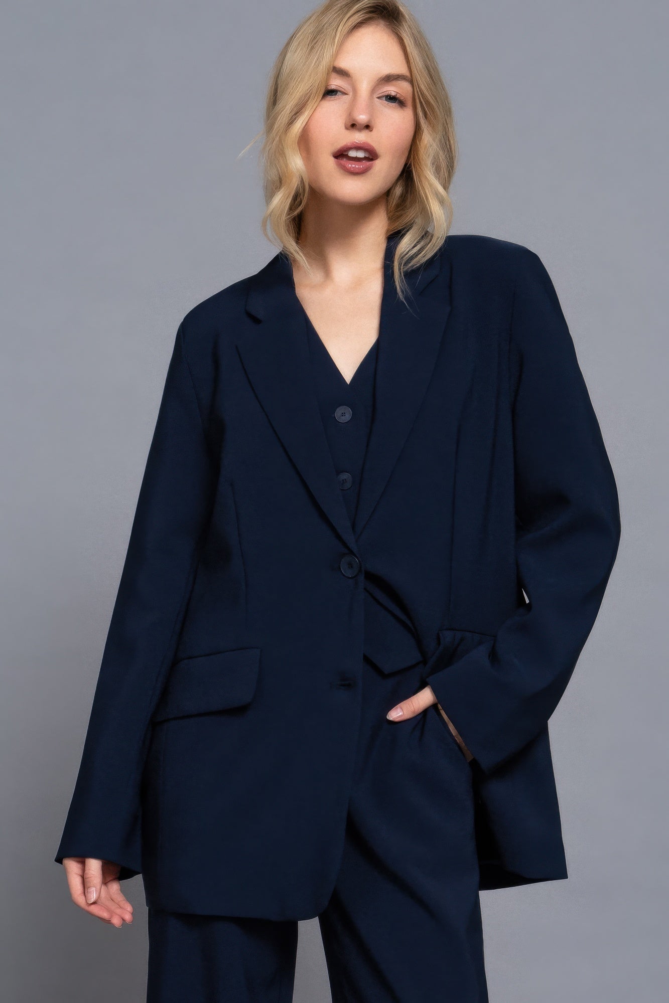 Long slv front button closure blazer-Product Type | Naughty Smile Fashion