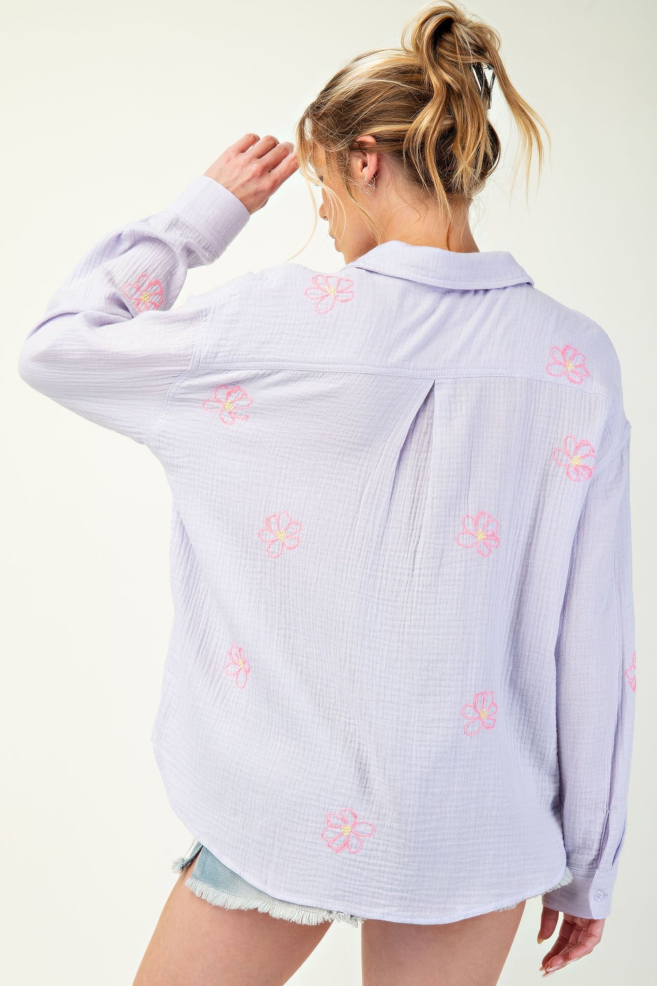 Embo detailed cotton gauze button down shirt-Product Type | Naughty Smile Fashion