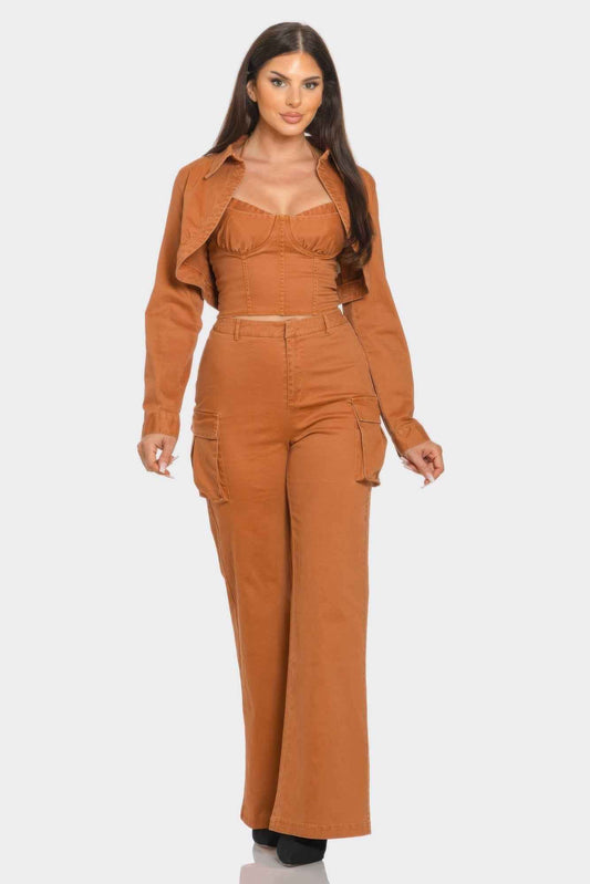 New Arrival – Crop Jacket 3pcs Set – New Arrival Now Live