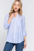 Long Slv Split Round Neck Stripe Woven Shirt-Product Type | Naughty Smile Fashion