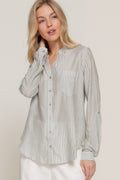 Long Slv Split Round Neck Stripe Woven Shirt-Product Type | Naughty Smile Fashion