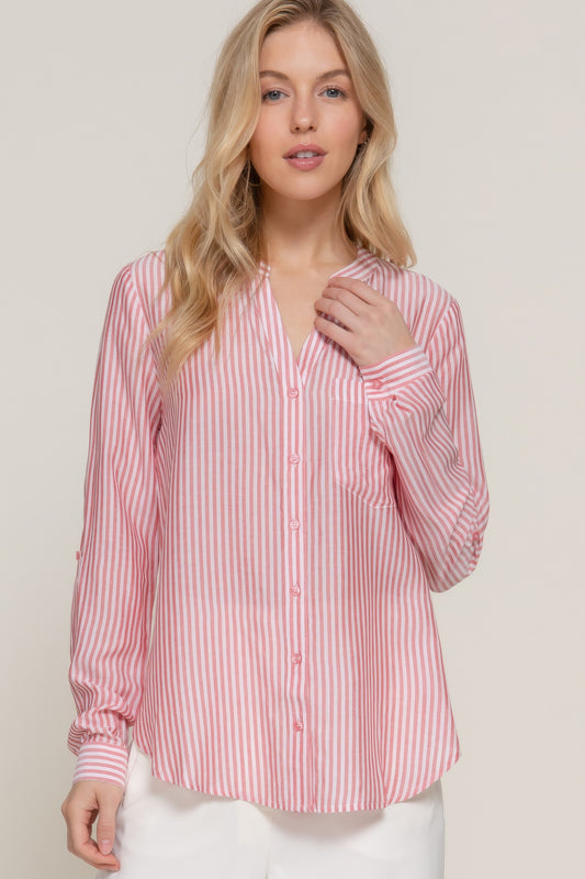 New Arrival – Long Slv Split Round Neck Stripe Woven Shirt – New Arrival Now Live