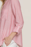 Long Slv Split Round Neck Stripe Woven Shirt