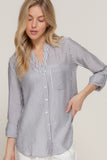 Long Slv Split Round Neck Stripe Woven Shirt