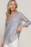 Long Slv Split Round Neck Stripe Woven Shirt