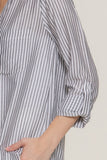 Long Slv Split Round Neck Stripe Woven Shirt