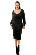 Knit Long Sleeve Fringe Dress-Product Type | Naughty Smile Fashion