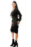 Knit Long Sleeve Fringe Dress