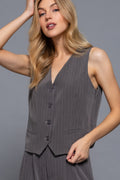 V-neckline Pin Stripe Woven Vest-Product Type | Naughty Smile Fashion