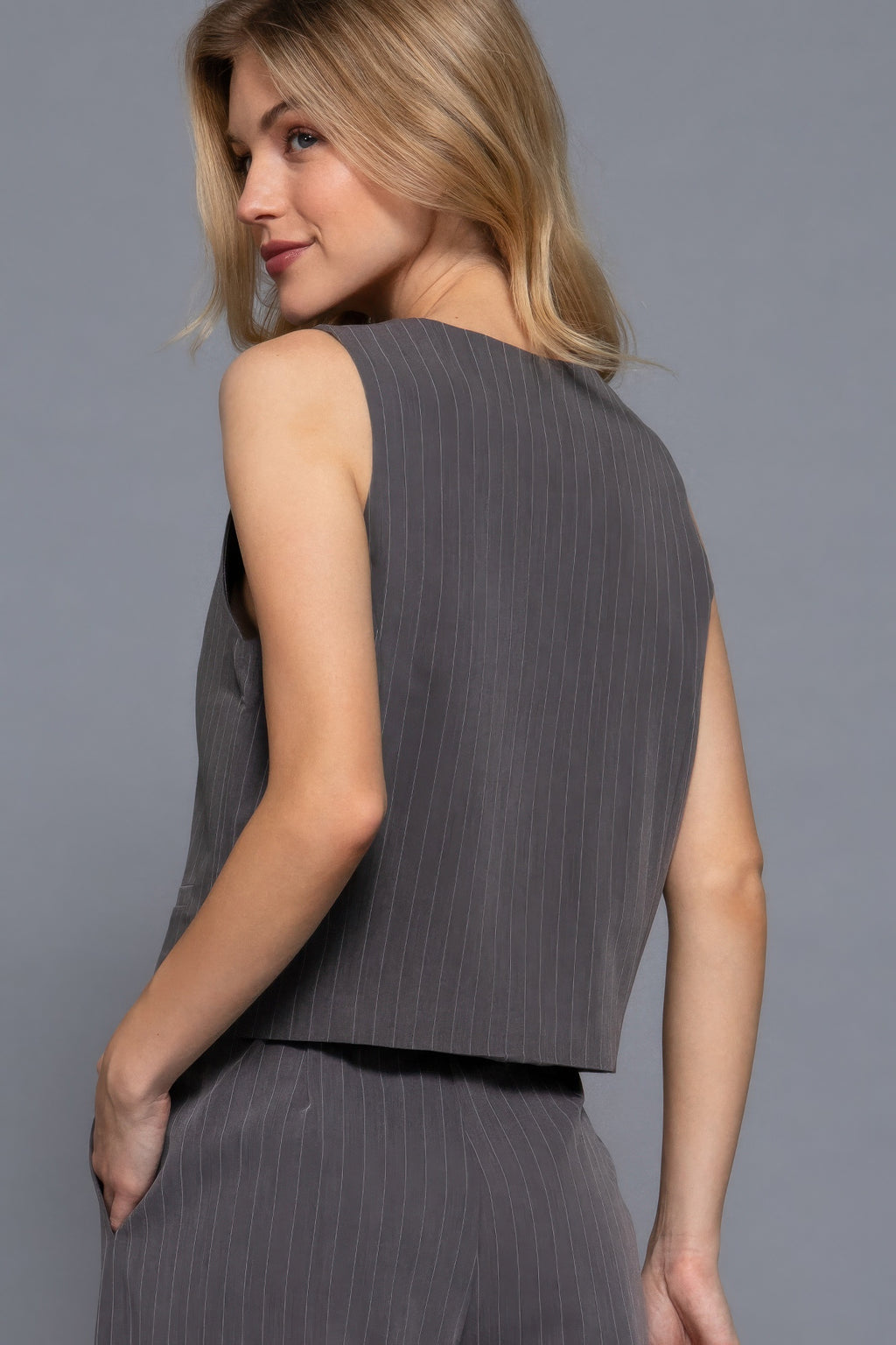 V-neckline Pin Stripe Woven Vest-Product Type | Naughty Smile Fashion