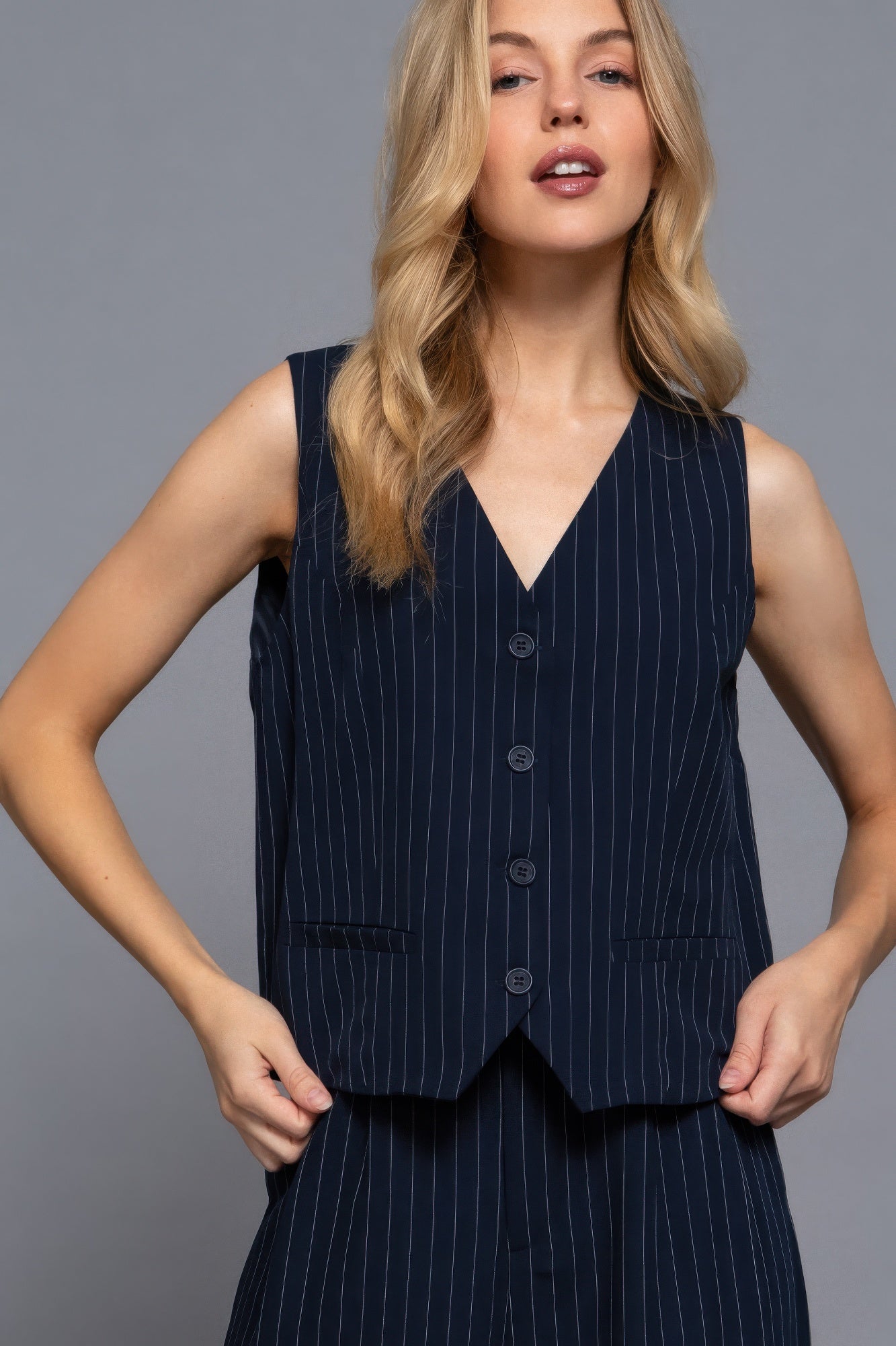 New Arrival – V-neckline Pin Stripe Woven Vest – New Arrival Now Live
