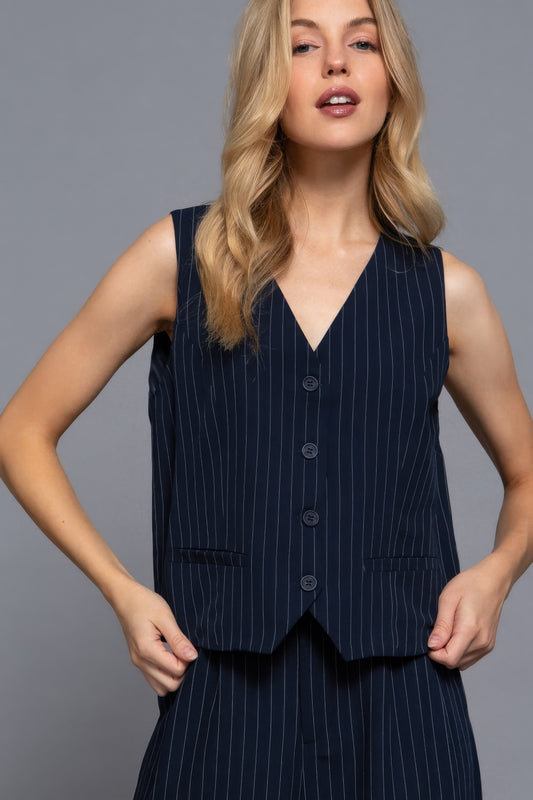 New Arrival – V-neckline Pin Stripe Woven Vest – New Arrival Now Live